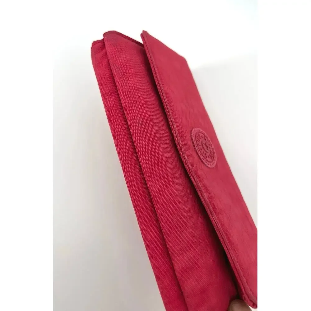 Kipling Brownie Nylon Long Travel Wallet Clutch Organizer Red Purse